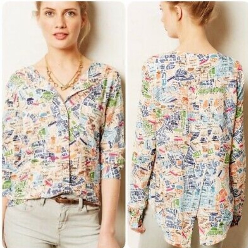 Maeve Anthropologie Map Blouse size 0